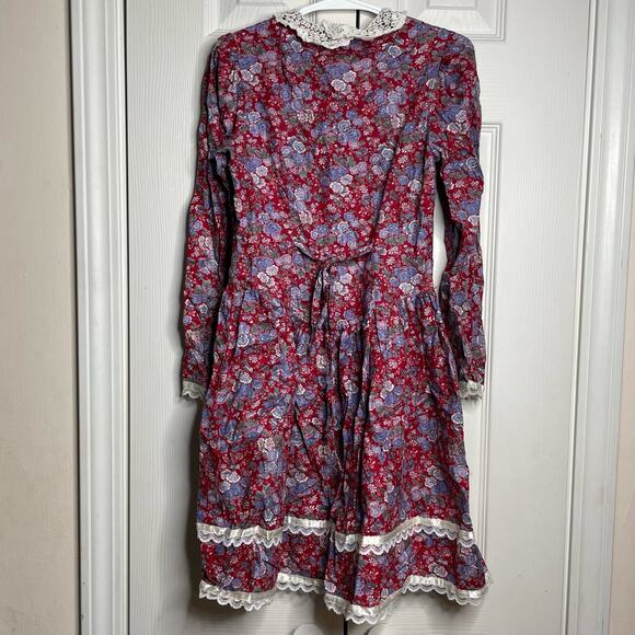 Gunne Sax by Jessica McClintock Girl's Victorian Prairie Dress Red Floral Size 7 - Picture 5 of 12